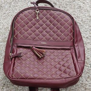 Fossil Sherri Burgundy Quilted Laptop Backpack